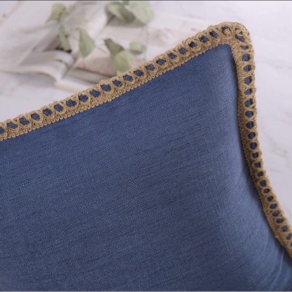Luxury Home | Navy Blue Rustic Farmhouse Burlap Tailored Edge Euro Pillow Cover - Picture 3 of 6